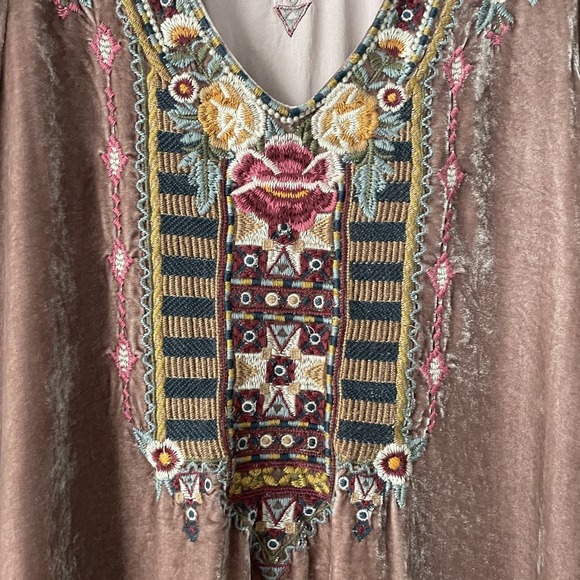 Johnny Was Cherelle Velvet Embroidered Drape Tunic Top Size L Silk Boho Hippie - Picture 5 of 15